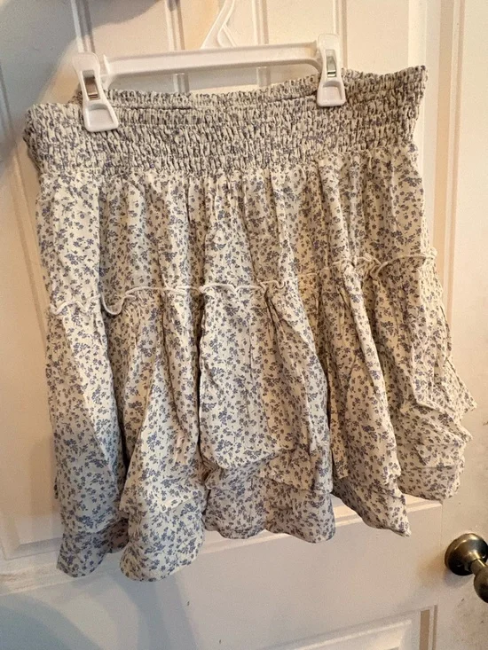 Sienna Sky Blue and White Floral Smocked Tiered Mini Skirt - Picture 2 of 3